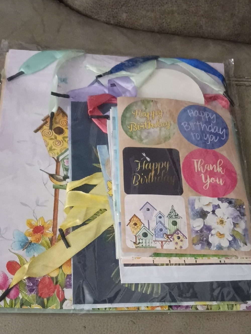 Happy Birthday Gift Bags with Ribbon Handles - Pastel Floral